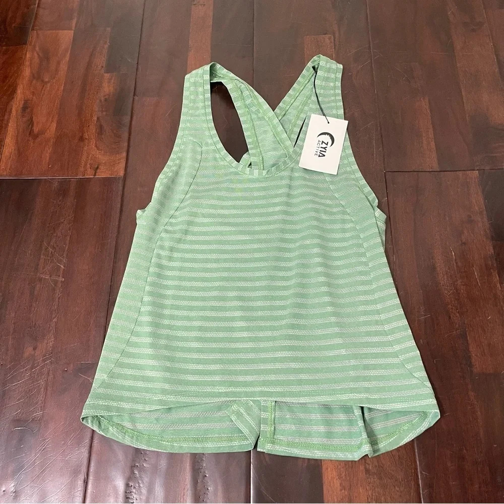 NWT Zyia Active Forest Nimbus Split Back Tank Women’s Size Large Green Athletic